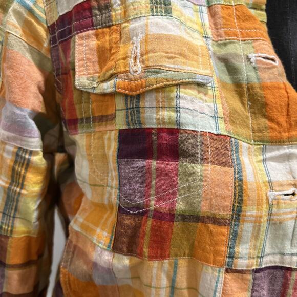 Pendleton Madras Plaid Patchwork Button Jacket Petite Medium 100% Cotton Trucker - Picture 2 of 8